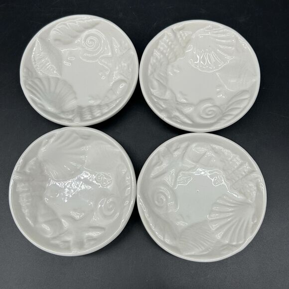 Dipping Bowls Beachcomber 2005 White Ceramic Shells Starfish (C) - Picture 1 of 4